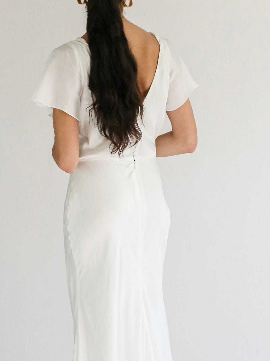 Close Back View of Aria Column Skirt Wedding Dress Style