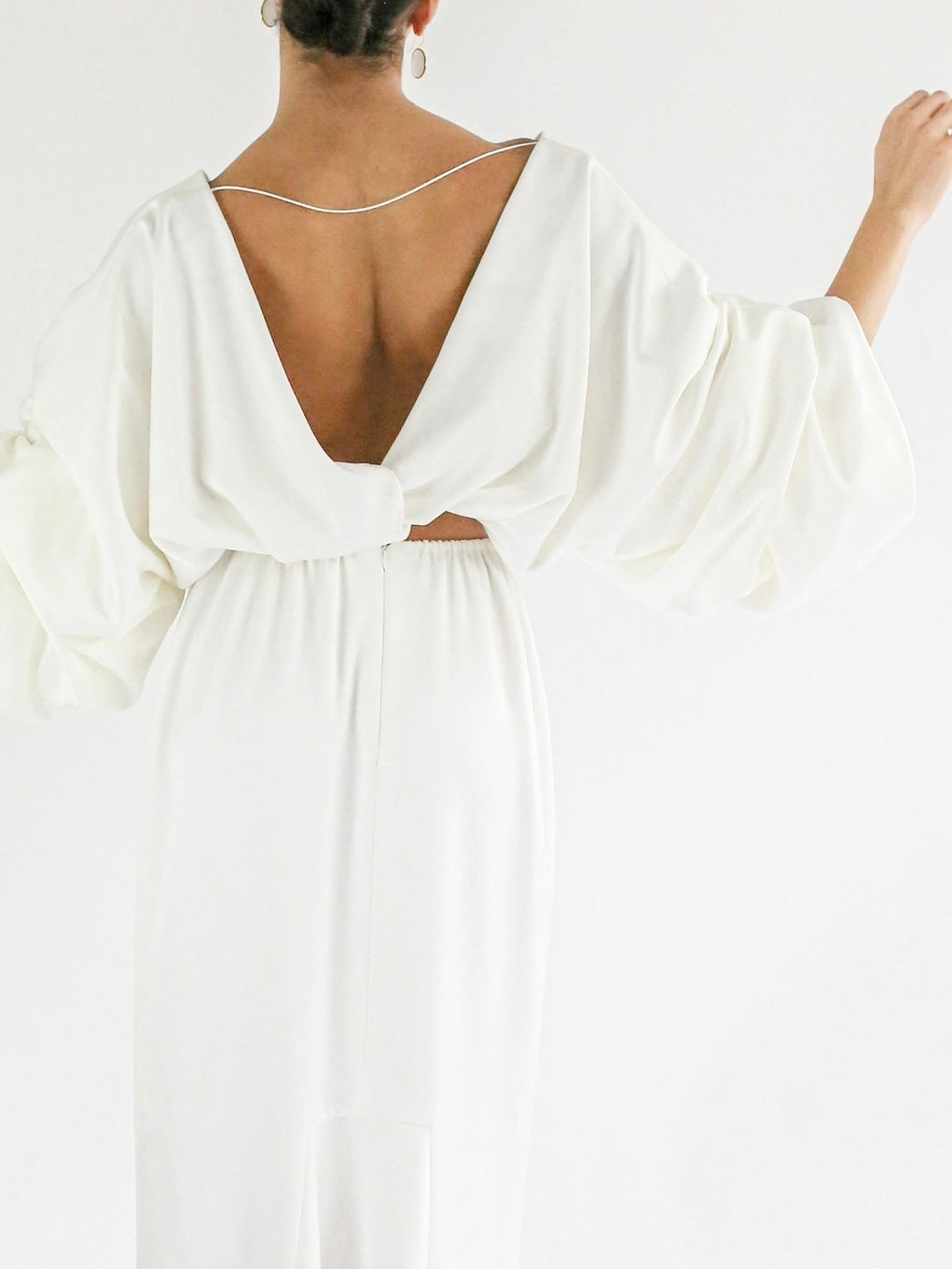 Close Back View of Bon Bride Oversized Top Wedding Attire