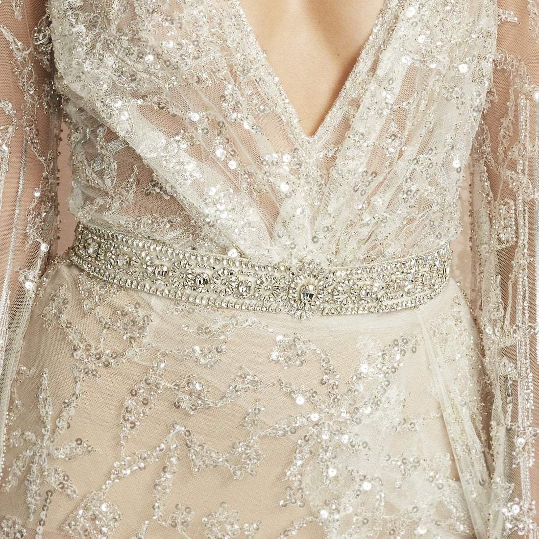 Model Wearing Aria Crystal Belt Bridal Accessory