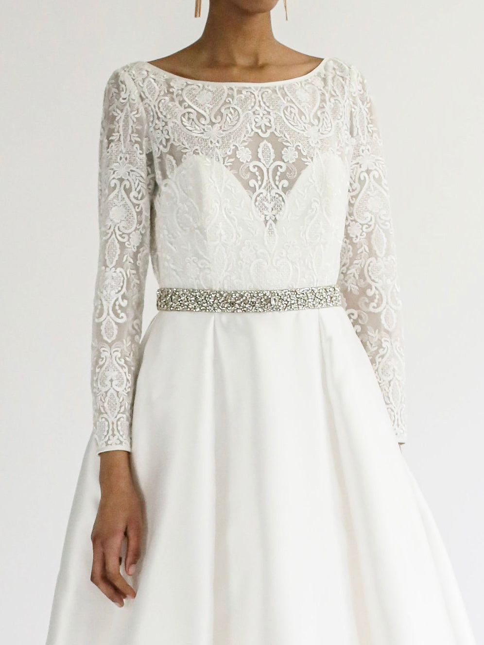 Model Wearing Aurora Crystal Cluster Belt Bridal Accessory