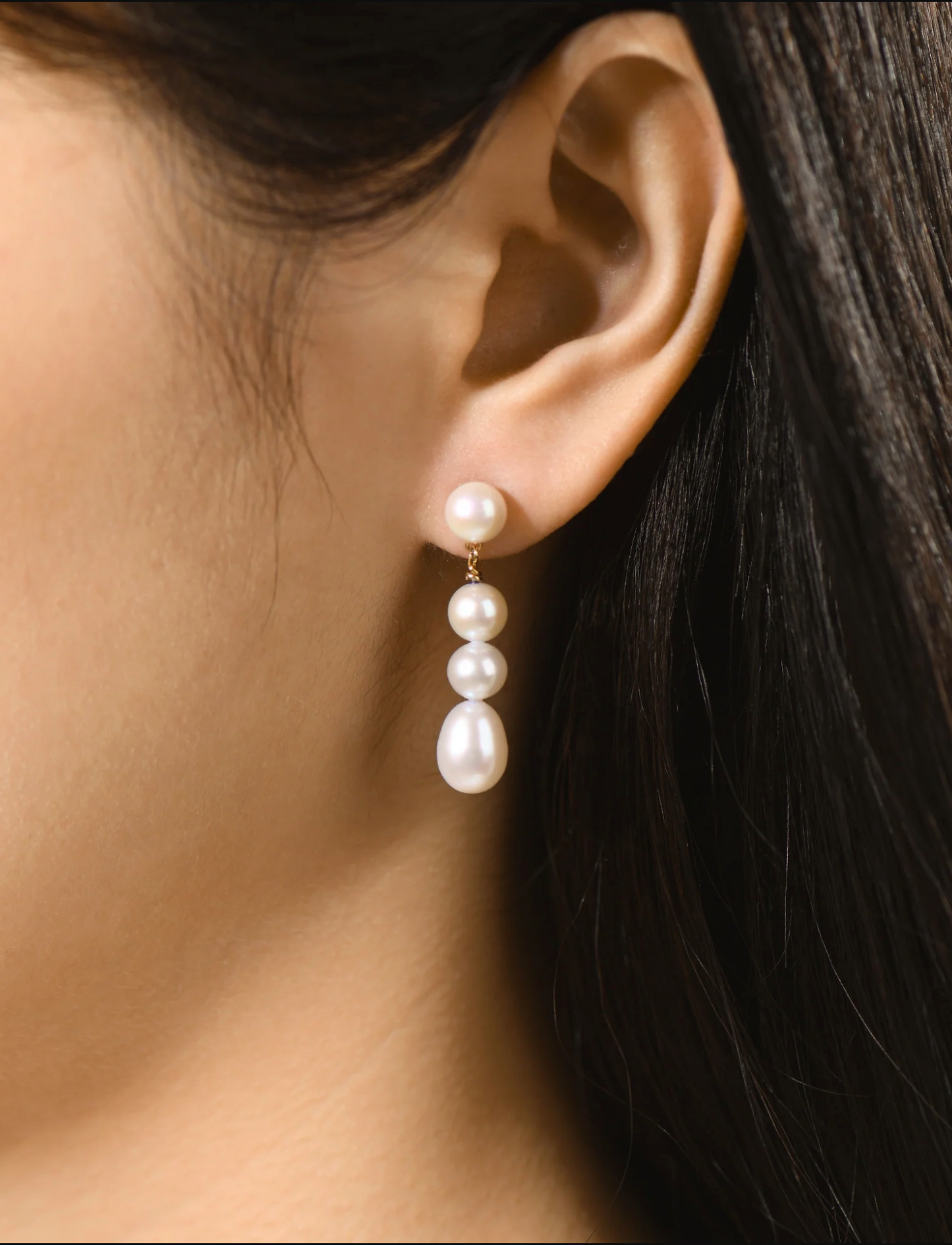Model Wearing Angelique Linear Pearl Drop Bridal Accessory