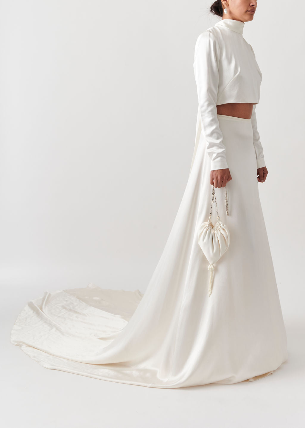 Silk wedding dress long on sale sleeve