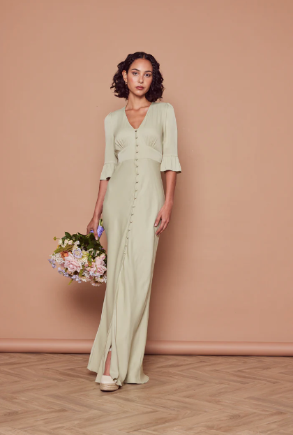 Elegance meets practicality in Maids to Measure's Daphne Sage Green dress