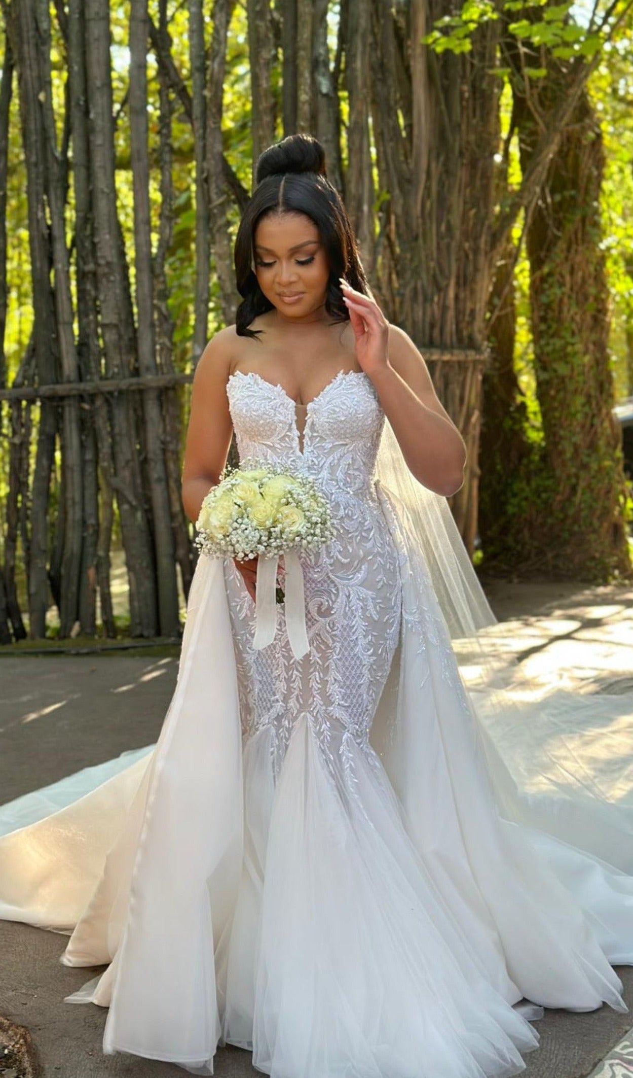 Plus Size Mermaid Lace Overskirt Wedding Dress With Detachable