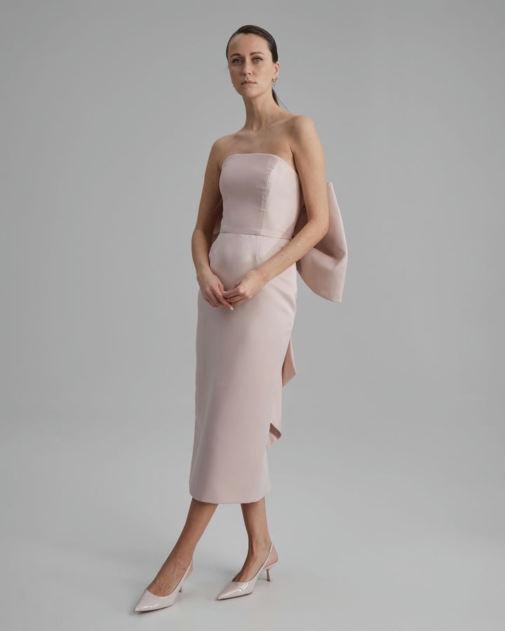 Kira dress & big bow in nude pink