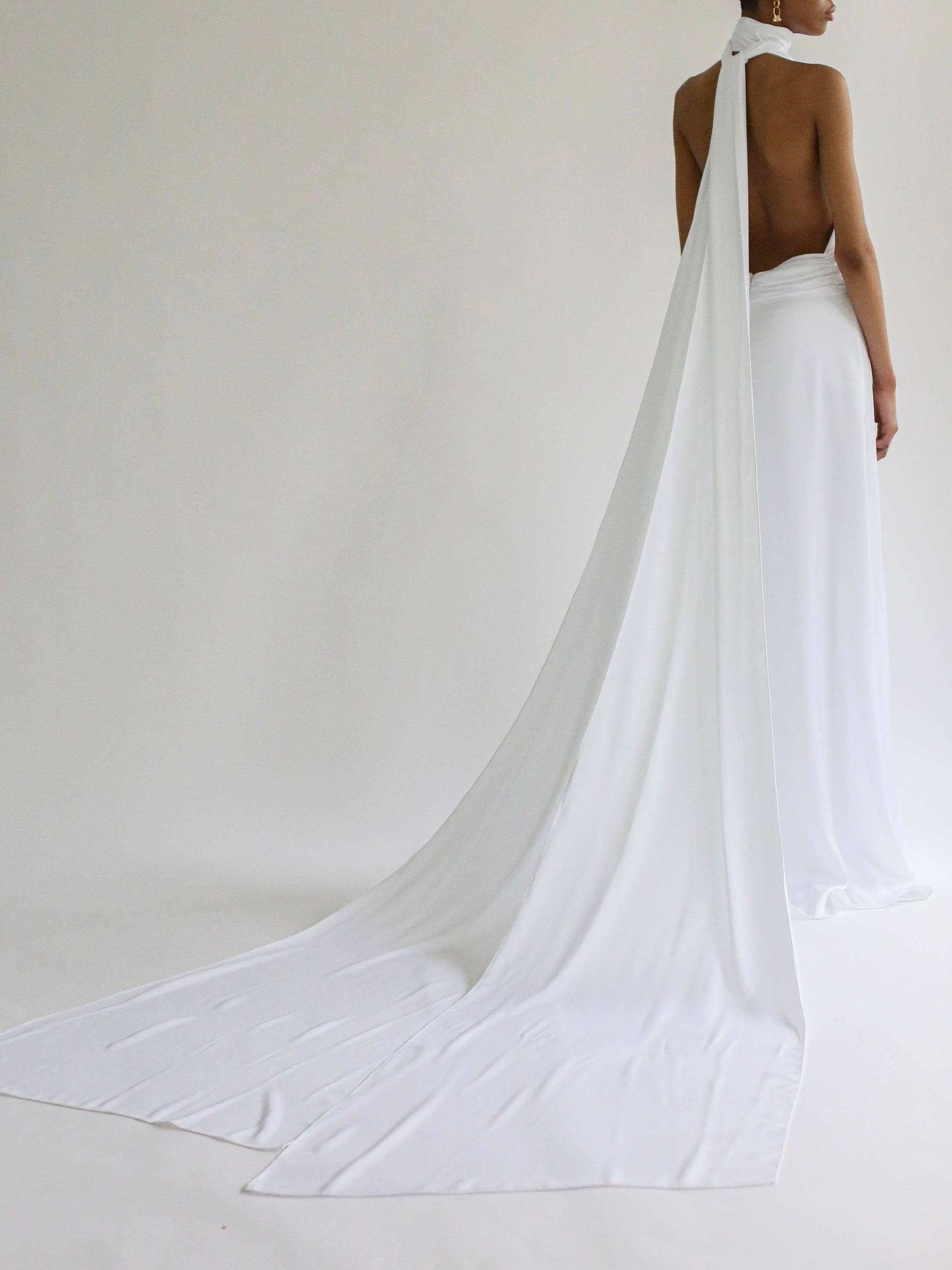 A view of the back of the Danielle Halter Neck Wedding Dress