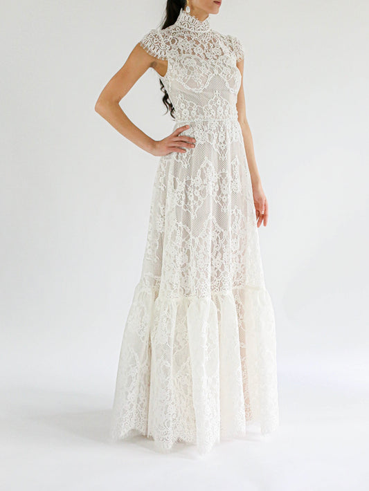 Elevate your speical day with this Carol Cap Sleeve Lace Dress