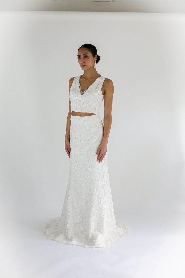 Pair it with your favourite skirt for a two-piece wedding dress that captures the essence of modern romance