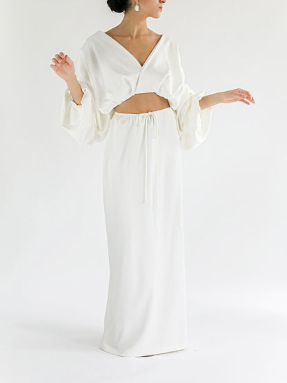 Front View of Bon Bride Oversized Top Wedding Attire