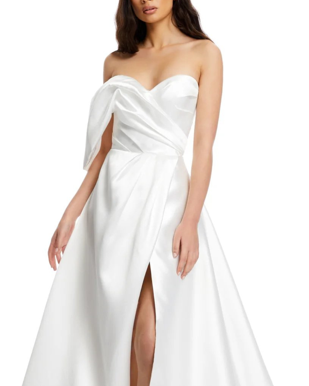 Close View of Model Wearing Banks Modern Wedding Dress