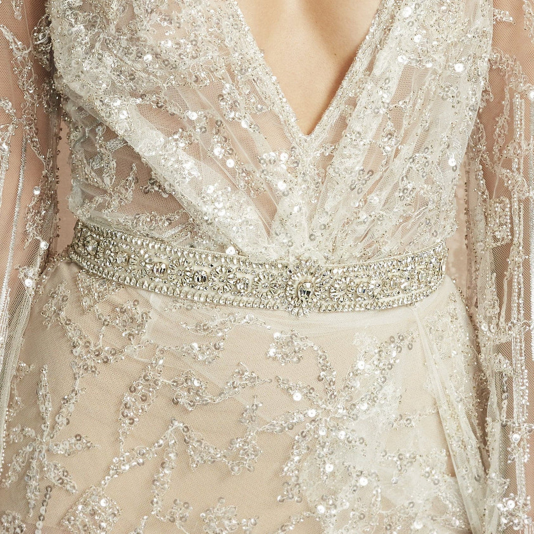 Model Wearing Aria Crystal Belt Bridal Accessory