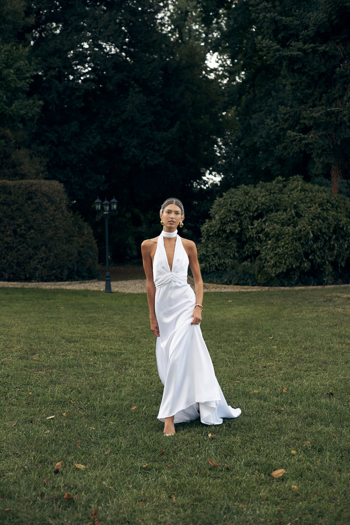 Model in park Wearing Birdcage Veil