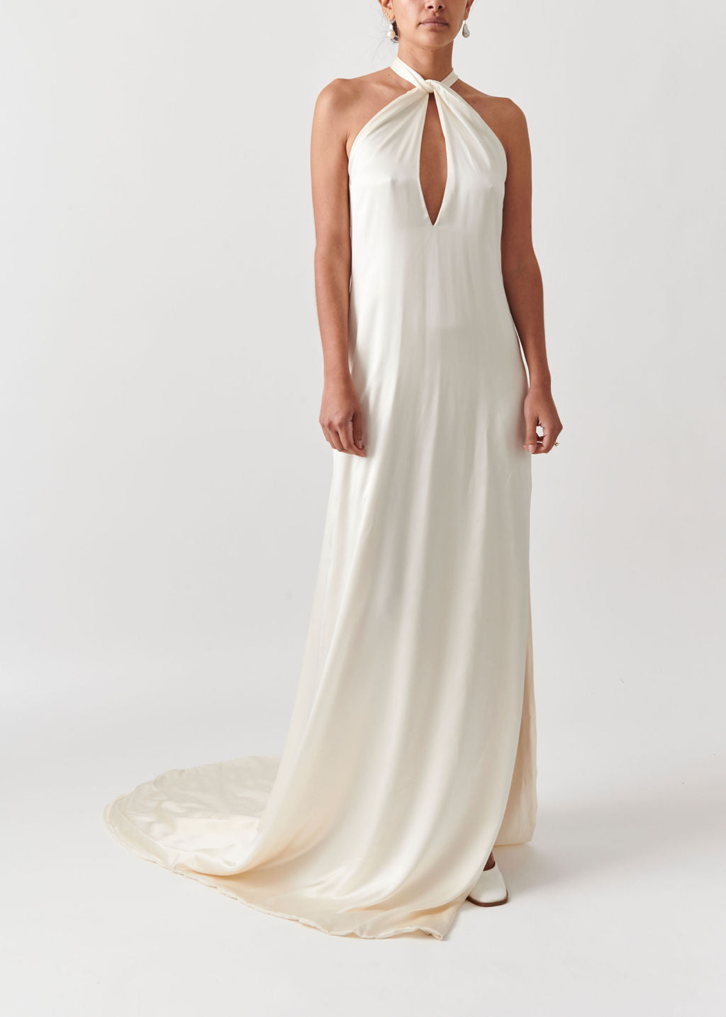 Close View of Athena Retro Silk Wedding Dress