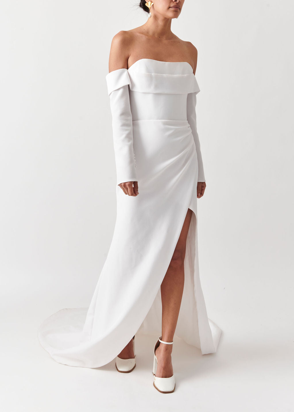 Shine on your special day in this gorgeous all white wedding dress