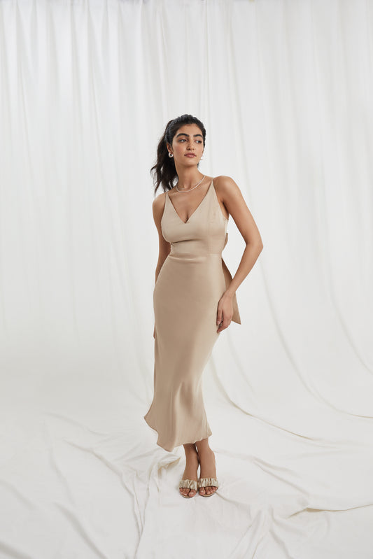 Bella Gold Midi Wedding Guest Outfit