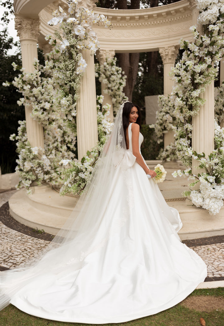 A view of the back of the Charleston Wedding Dress