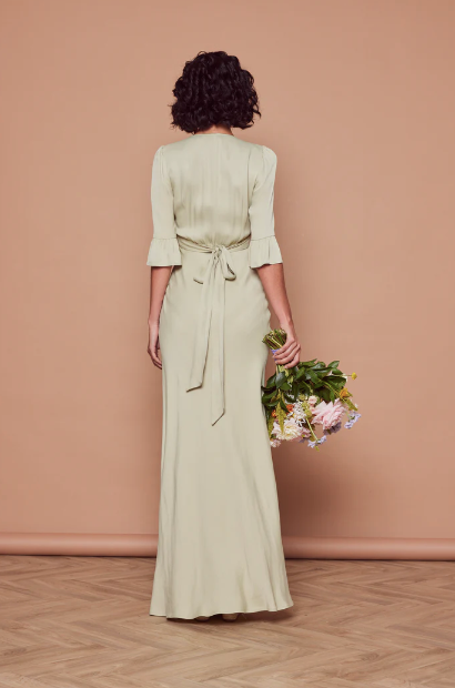 The back of the Daphne Sage Green Bridesmaid Dress