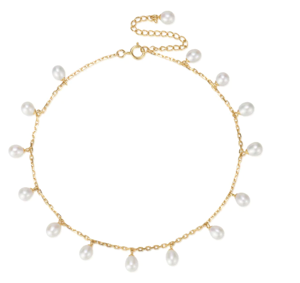 Lucy Dangling Pearl Anklet Silver