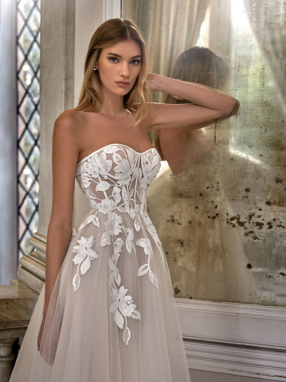 A view of the neckline of the Chiara Pink Tulle Wedding Dress