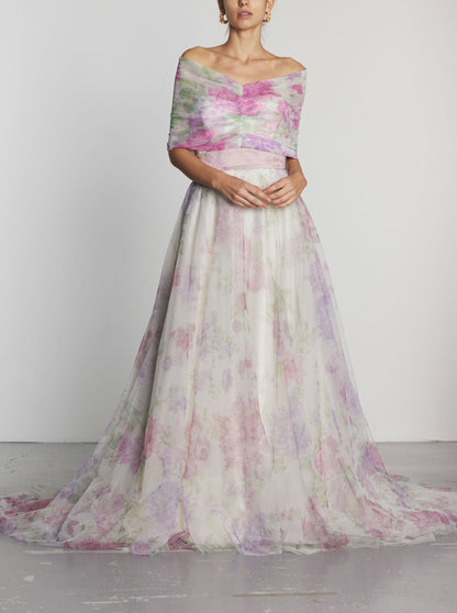 Step into whimsical elegance with the Joyce Young 'Delphine' floral Wedding Dress