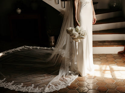 A view of the bottom of the Cheryl Silk Wedding Dress