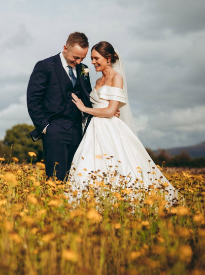 Couple Wedding Photoshoot Model Wearing Off Shoulder Wedding Dress